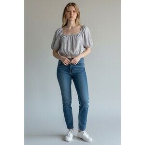 Sophie Rue Multicolor Ditsy Floral Smocked Crop Top M Puff Sleeve Cottagecore